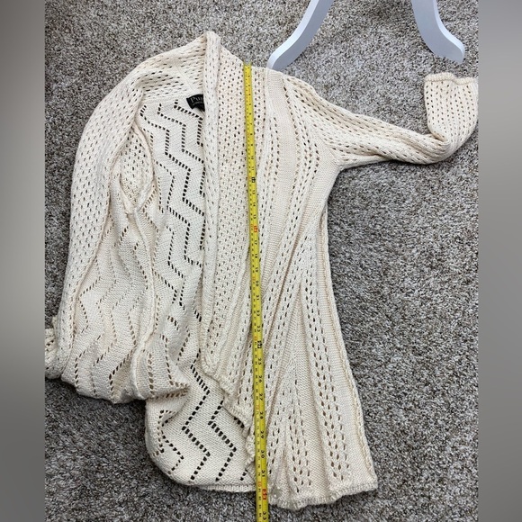PURE Handknit Cream Open Front Crochet Sweater Cardigan Women’s Small/Medium - Picture 5 of 15